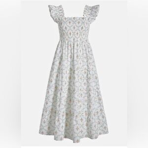 Hill House Smocked Floral Dress in White and Pink